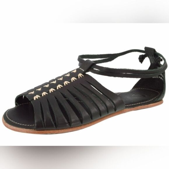 Olukai Hikina Black Leather Sandals size women’s 10 - Picture 1 of 9